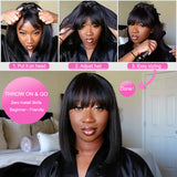 Put on & Go Realistic Glueless Wear and Go Black Yaki Straight Bob with Bangs