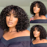 Beginner Friendly Water Wave Glueless Wear and Go short Wig with bangs Human Hair