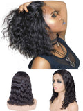 Bob Style Natural Wave Lace Wig Naturlal Black #1B with Elastic Band