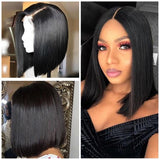 Bob Style Straight Lace Wig Naturlal Black #1B with Elastic Band